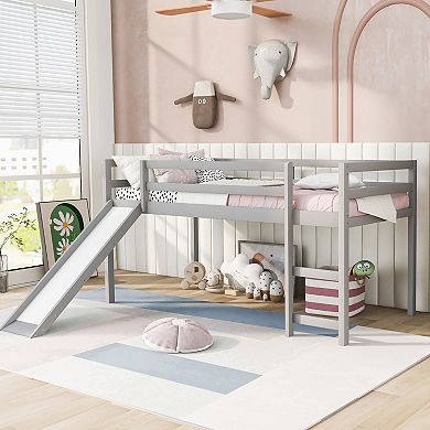 Pnronnc Classic Loft Bed Twin Size Low Loft Bed with Underbed Storage Space and Slide for Kids