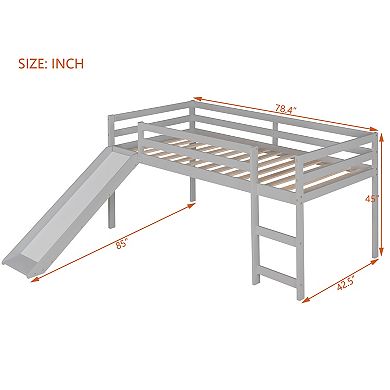 Pnronnc Classic Loft Bed Twin Size Low Loft Bed with Underbed Storage Space and Slide for Kids
