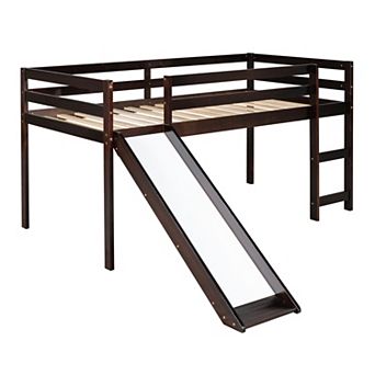 Pnronnc Classic Loft Bed Twin Size Low Loft Bed with Underbed Storage Space and Slide for Kids