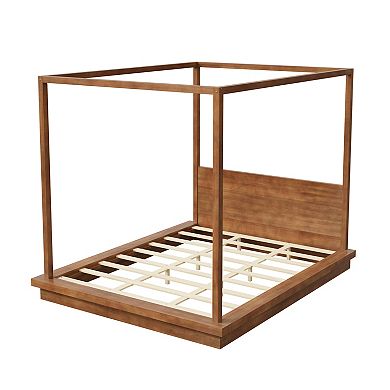 Pnronnc Wooden Frame Canopy Bed Four Poster Bed Low Profile Platform Bed with Headboard