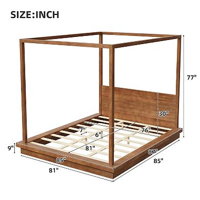 Pnronnc Wooden Frame Canopy Bed Four Poster Bed Low Profile Platform Bed with Headboard