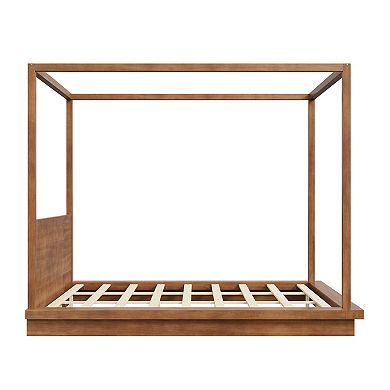 Pnronnc Wooden Frame Canopy Bed Four Poster Bed Low Profile Platform Bed with Headboard