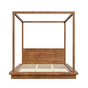 Pnronnc Wooden Frame Canopy Bed Four Poster Bed Low Profile Platform Bed with Headboard