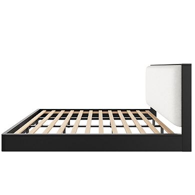 Pnronnc Boucle Upholstered Platform Bed Low Profile Grounded Bed with Headboard No Box Spring Needed