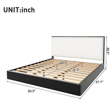 Pnronnc Boucle Upholstered Platform Bed Low Profile Grounded Bed with Headboard No Box Spring Needed