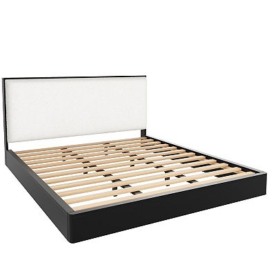 Pnronnc Boucle Upholstered Platform Bed Low Profile Grounded Bed with Headboard No Box Spring Needed