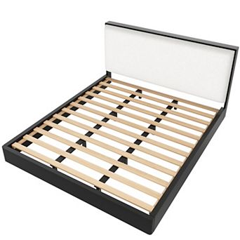 Pnronnc Boucle Upholstered Platform Bed Low Profile Grounded Bed with Headboard No Box Spring Needed
