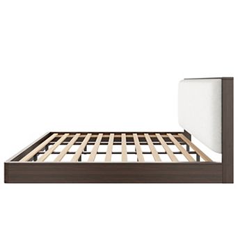 Pnronnc Boucle Upholstered Platform Bed Low Profile Grounded Bed with Headboard No Box Spring Needed