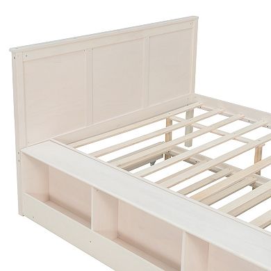 Pnronnc Wooden Storage Frame Bed Modern Platform Bed with Pull Out Bookcase Trundle Bed