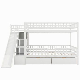 Pnronnc Full over Full Bunk Bed Storage Frame Loft Bed with Storage Staircase, Slide and 2 Drawers
