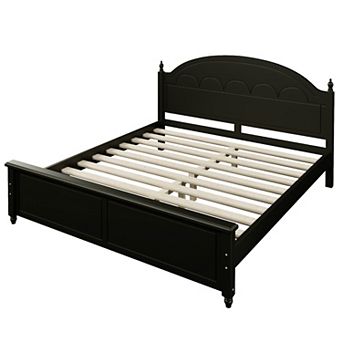 Pnronnc Wooden Bed Frame with Curved Headboard, Classic Low Profile Bed Wingback Bed
