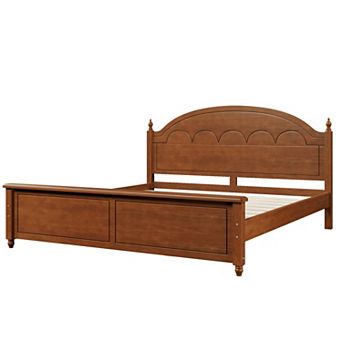 Pnronnc Wooden Bed Frame with Curved Headboard, Classic Low Profile Bed Wingback Bed