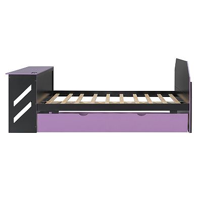 Pnronnc Full Size Daybed Wood Frame Sofa Bed Platform Bed with Trundle Bed, Underbed Desk and USB