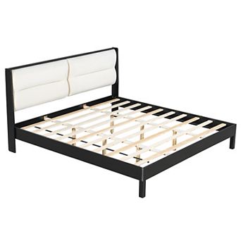 Pnronnc Solid Wood Platform Bed Frame with Velvet Upholstered Headboard Wingback Bed