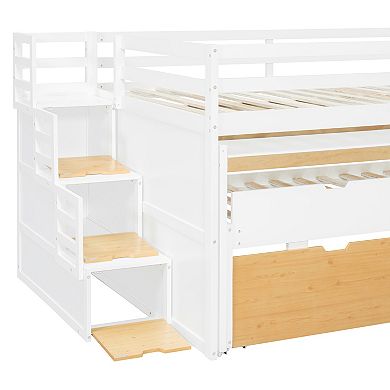 Pnronnc All-in-one Loft Bed Bunk Bed with Desk, Trundle, Drawers, Storage Step, Workstation Bedframe