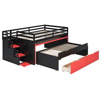 Pnronnc All-in-one Loft Bed Bunk Bed with Desk, Trundle, Drawers, Storage Step, Workstation Bedframe