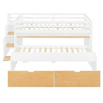 Pnronnc All-in-one Loft Bed Bunk Bed with Desk, Trundle, Drawers, Storage Step, Workstation Bedframe