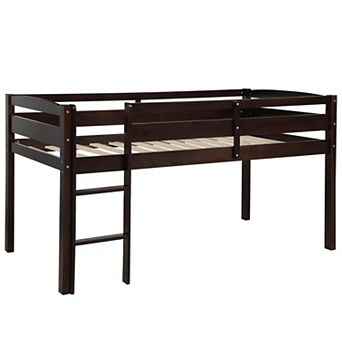 Pnronnc Low Loft Bed Twin Size Loft Bed Wood Daybed with Ladder