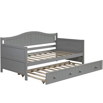 Pnronnc Twin Size Daybed Wooden Frame Sofa Bed with Trundle Bed or Drawer