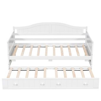 Pnronnc Twin Size Daybed Wooden Frame Sofa Bed with Trundle Bed or Drawer