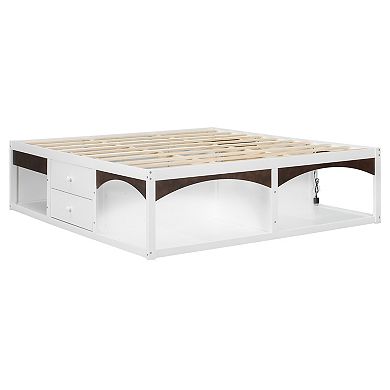 Pnronnc Modern Open Frame Bed King Size Platform Bed with 6 Drawers, Pet-Friendly Design