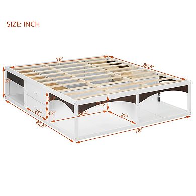 Pnronnc Modern Open Frame Bed King Size Platform Bed with 6 Drawers, Pet-Friendly Design