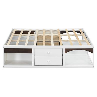 Pnronnc Modern Open Frame Bed King Size Platform Bed with 6 Drawers, Pet-Friendly Design