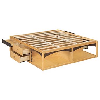 Pnronnc Modern Open Frame Bed King Size Platform Bed with 6 Drawers, Pet-Friendly Design
