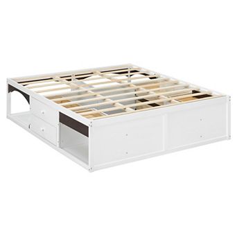 Pnronnc Modern Open Frame Bed King Size Platform Bed with 6 Drawers, Pet-Friendly Design