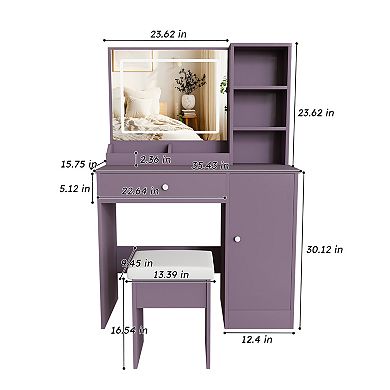 Trikiousd 2-Piece Bedroom Makeup Vanity Set with Stool & Adjustable LED Lighted Mirror