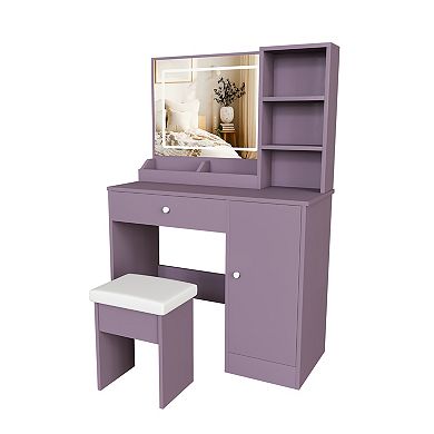 Trikiousd 2-Piece Bedroom Makeup Vanity Set with Stool & Adjustable LED Lighted Mirror