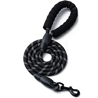 Rope Dog Leash 6 FT, Reflective Threads with Padded Handle, Black, for Medium Large Dogs
