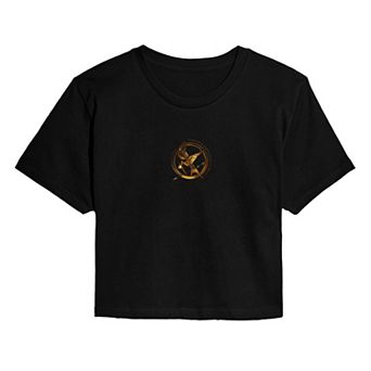 Juniors' The Hunger Games Mockingjay Pin Cropped Tee