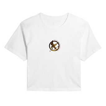 Juniors' The Hunger Games Mockingjay Pin Cropped Tee