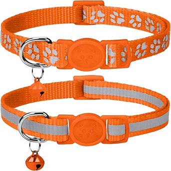 Cat Collar Set of 2, Reflective Breakaway with Bell, Adjustable 7.5-12.5", Orange