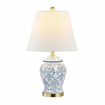 Chinoiserie Ceramic Table Lamp Linen Shade