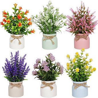 Mini Artificial Potted Flowers Set of 6