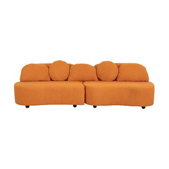 2102 Hermes Orange Teddy Velvet Sofa, Left Side