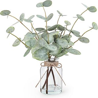 Artificial Eucalyptus Stems in Glass Vase