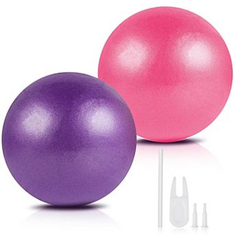 2 Pack Pink Purple 9 Inch Pilates Balls with Pump for Yoga Core Ballet Therapy