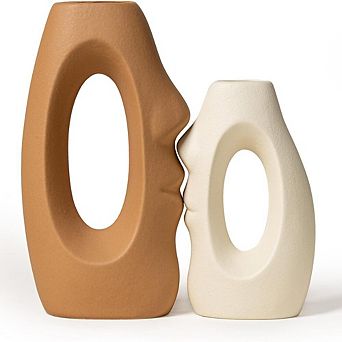 Abstract Face Ceramic Vase Set of 2