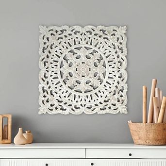 Aurora Ascent White Square Shape Handcrafted Wooden Wall Decor 36"x36" Elegant Home Accent