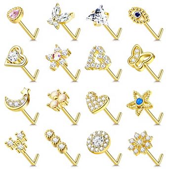 CZ Heart Nose Studs in Gold Tone