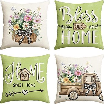Bless Our Home Spring Truck Throw Pillow Covers 18 x 18 Set of 4