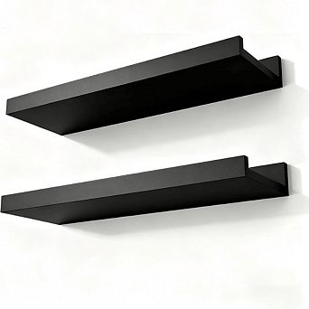Black Floating Wall Shelves Set of 2