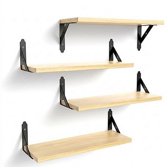Rustic Wood Floating Wall Shelves Set of 4