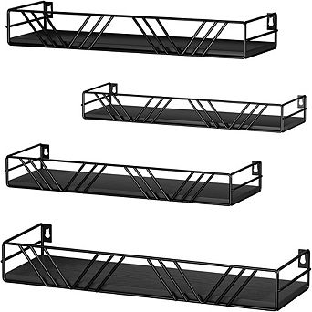 Black Wood Metal Floating Wall Shelves Set of 4