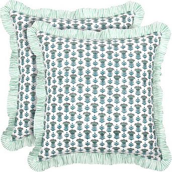 Block Print Throw Pillow Covers Set of 2 Ruffle