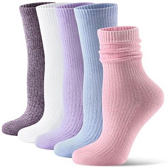5 Pack Casual Cushioned Slouchy Crew Socks For Women Retroton Comfort