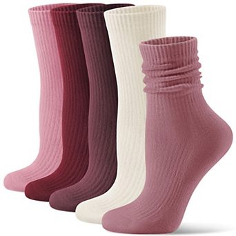 5 Pack Casual Cushioned Slouchy Crew Socks For Women Retroton Comfort